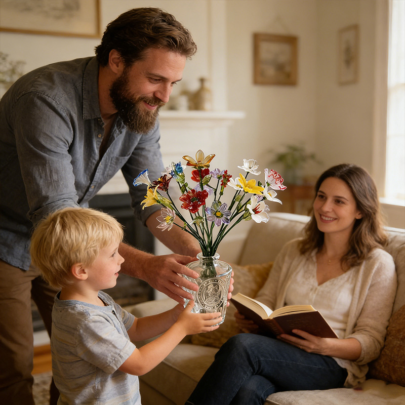 Personalized Glass Birthday Flowers Mother's Day Gifts Handcrafted Birth Flowers