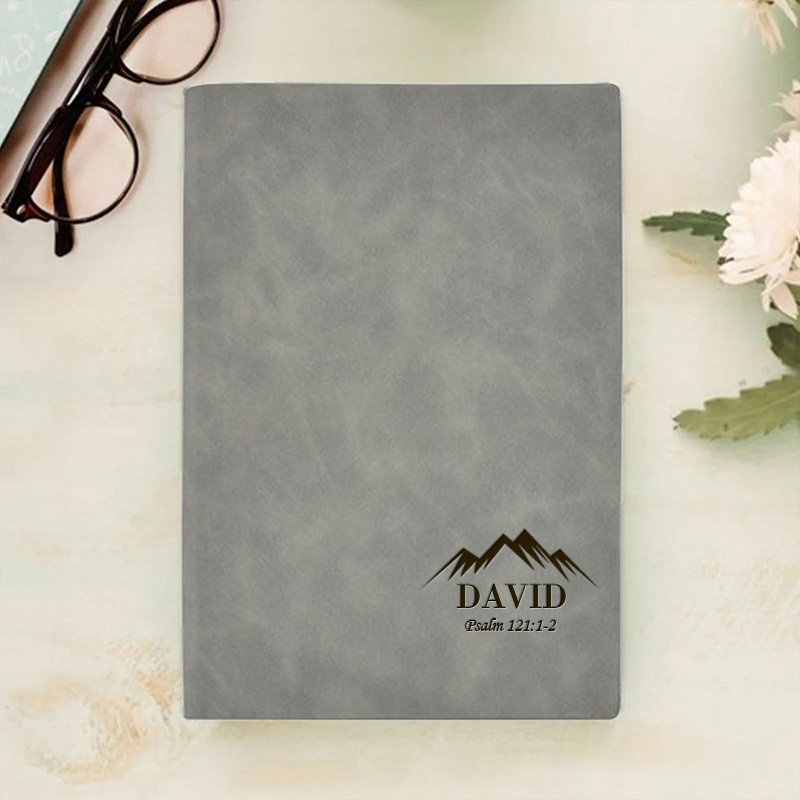 Personalized Mountain Prayer Journal Leather A5 Notebook with Name Birthday Gift Easter Christmas Gift for Men and Boys