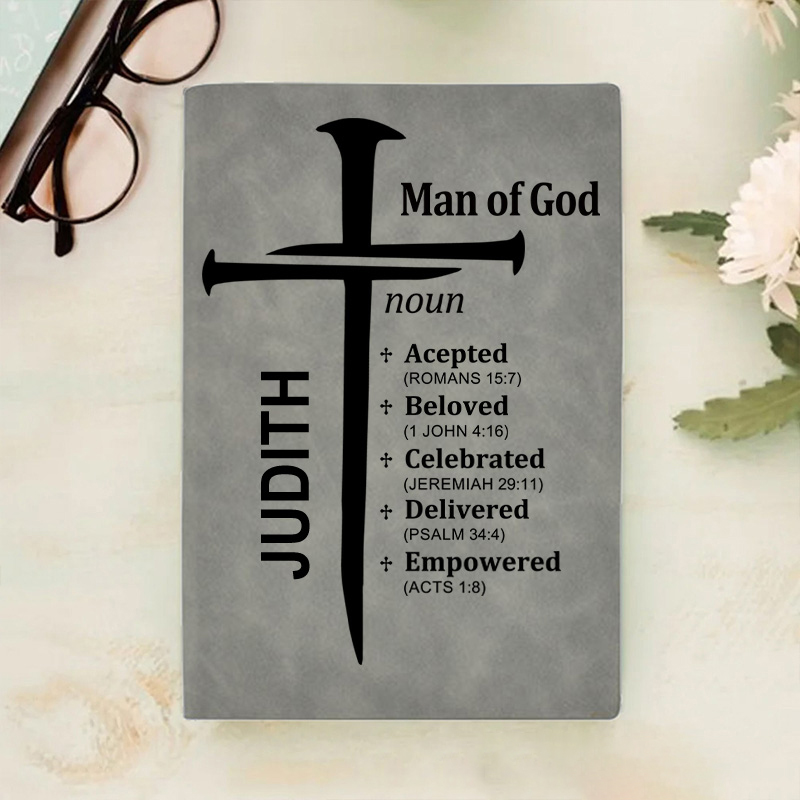 Personalized Nail Cross of God Bible Verse Prayer Journal Leather A5 Notebook with Name Church Study Birthday Gift Religious Gift for Family Friends