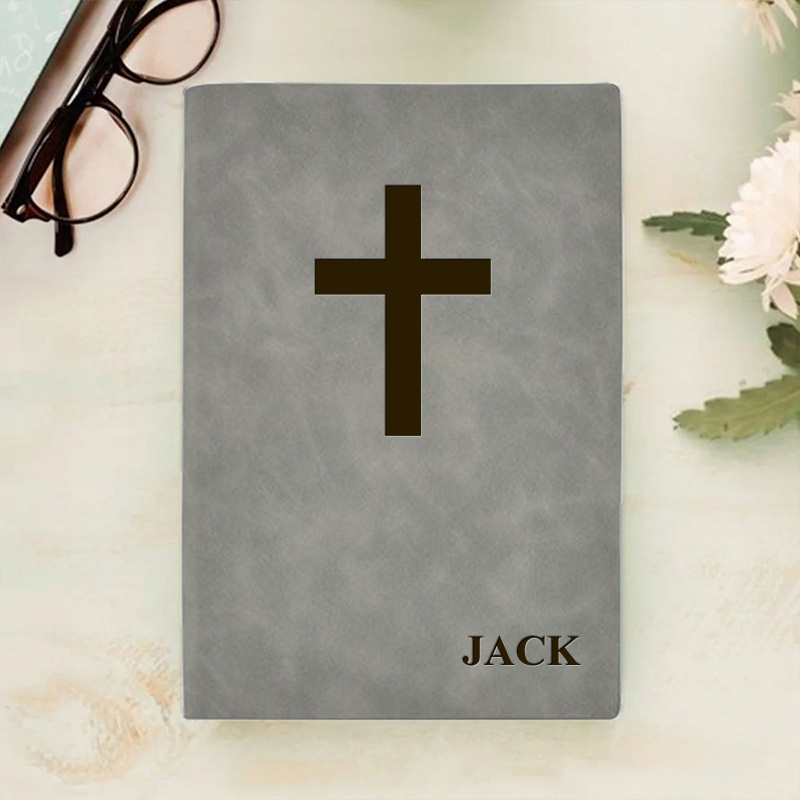 Personalized Cross Daily Prayer Journal Leather A5 Notebook with Name Christian Gift for Men Women Religious Bible Verse Gift Pastor Notebook Gift