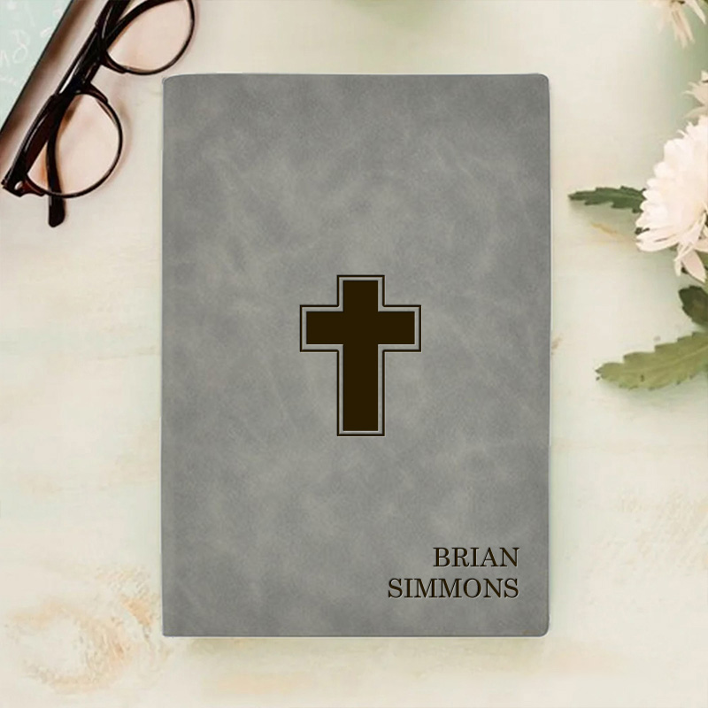 Personalized Cross Prayer Journal Leather A5 Notebook with Name Religious Bible Study Notebook First Communion Gifts Confirmation Gift Religious Gift