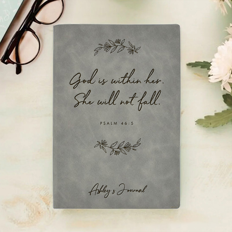 Personalized Psalm 46:5 Prayer Journal Leather A6 Devotional Notebook with Name Custom Christian Notebook Religious Faith Gift Christian Gift for Her