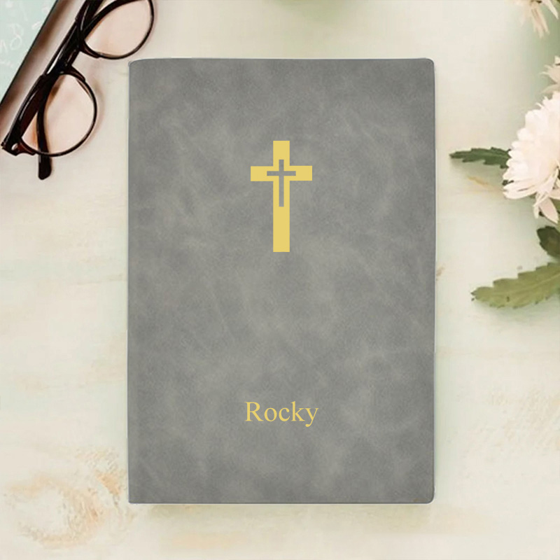 Personalized My Prayer Journal Cross Leather A5 Notebook with Name Bible Verse Religious Gift Birthday Baptism Gift for Christian Pastor Gift