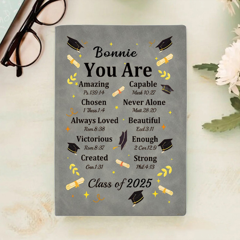 Personalized Retro Bible Chapter Graduation Cap Prayer Journal Leather A5 Notebook with Name and Year Church Study Graduation Gift for Prayer Graduate