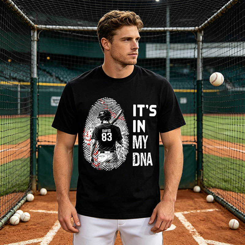 Personalized Baseball T-Shirt It's In My DNA Custom Name and Number Gift for Baseball Lovers
