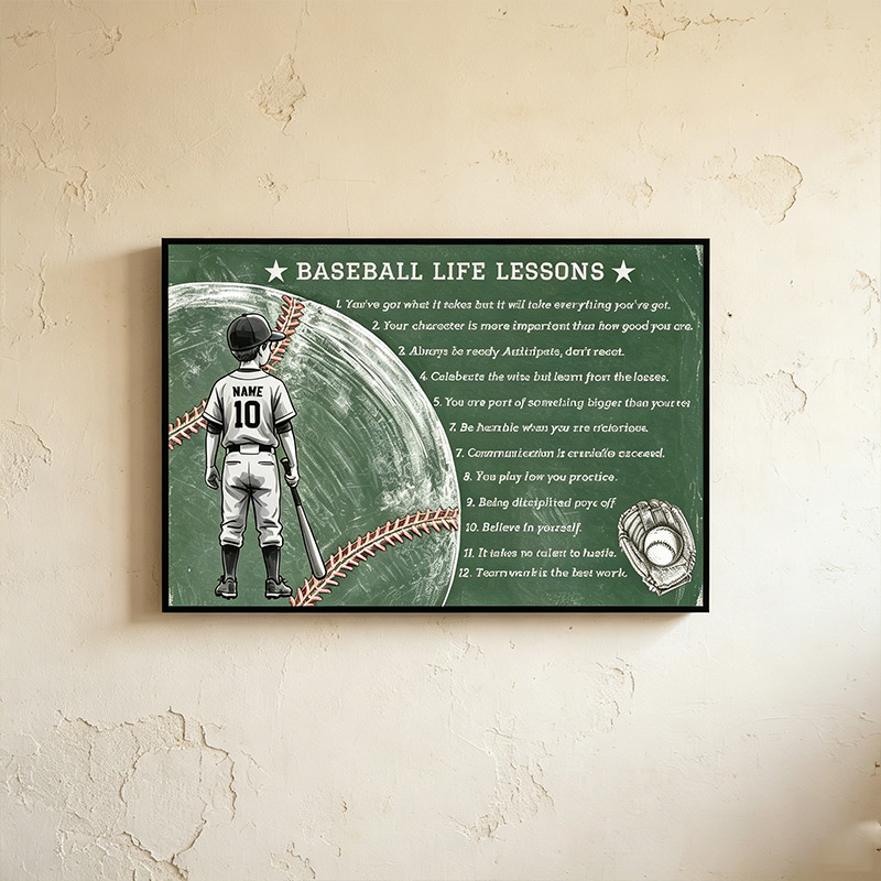 Personalized Baseball Life Lessons Wall Hangings Custom Name Number Chalkboard Style Motivational Wall Art for Baseball Fans