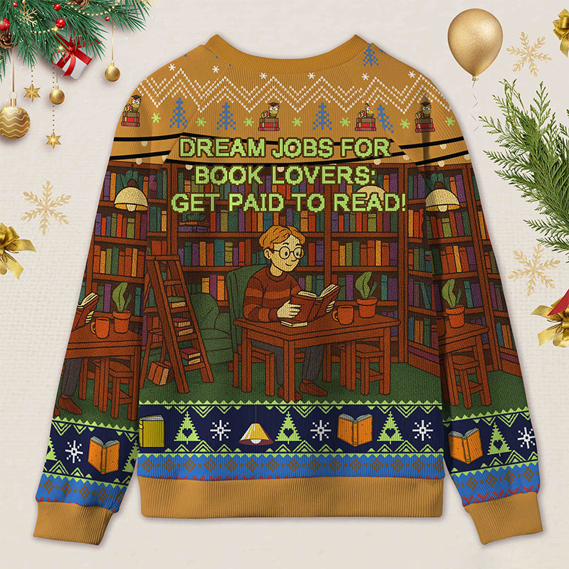 Personalized Library Interpretation Ugly Sweater Holiday Gift for Book Lovers