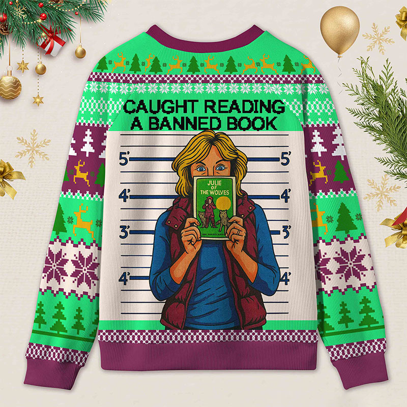 Personalized Banned Books Secret Reading Defiant Manifesto Ugly Sweater Holiday Gift for Book Lovers