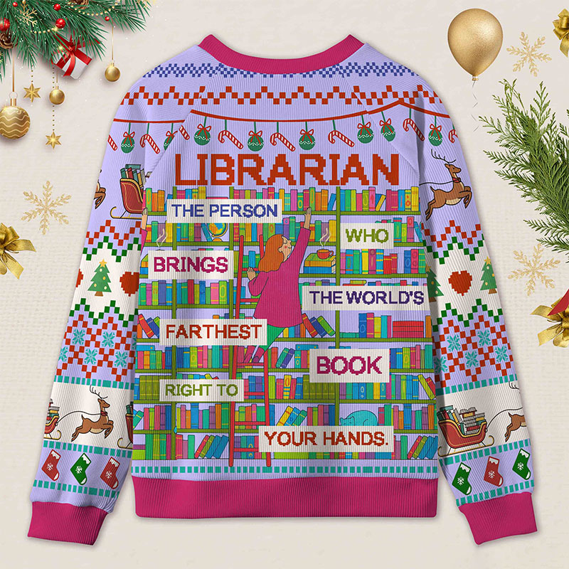 Personalized Librarian Tribute Ugly Sweater Office Holiday Party Gift for librarian