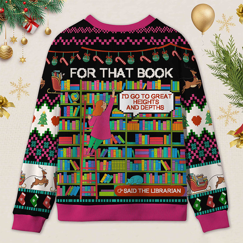 Personalized Library Slogan Witty Ugly Sweater Holiday Gift for Librarians