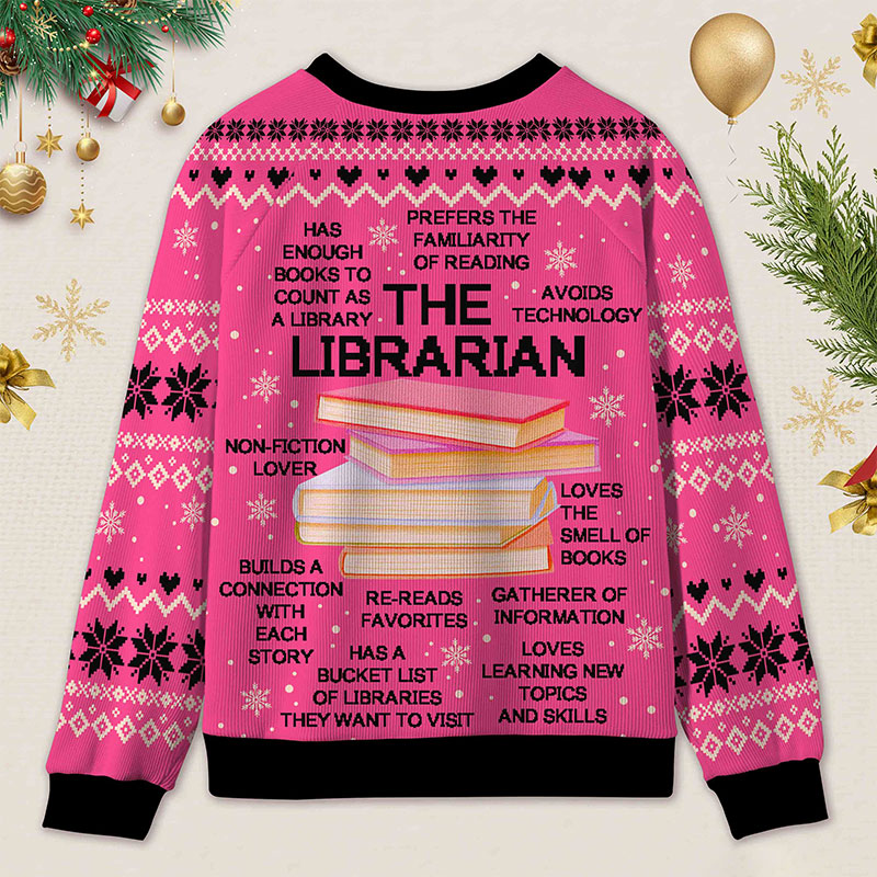 Personalized Librarian Book Spirit Ugly Sweater Holiday Gift for Librarians