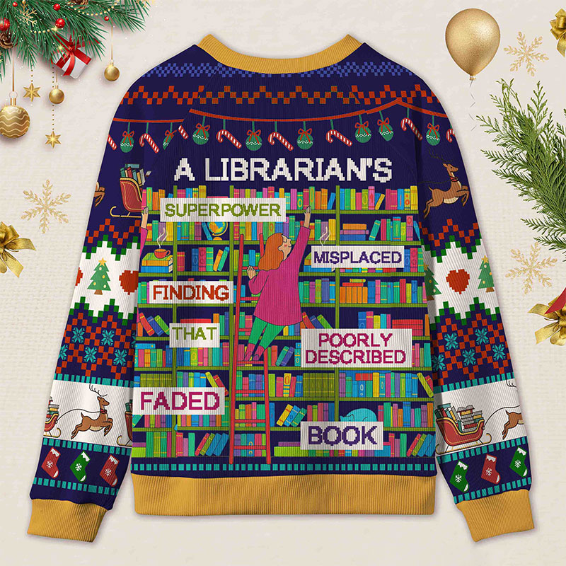 Personalized Librarian Superpowers Funny Ugly Sweater Office Holiday Party Gift for librarian