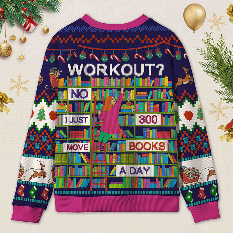 Personalized Book Lifting Workout Humor Ugly Sweater Office Holiday Party Gift for librarian
