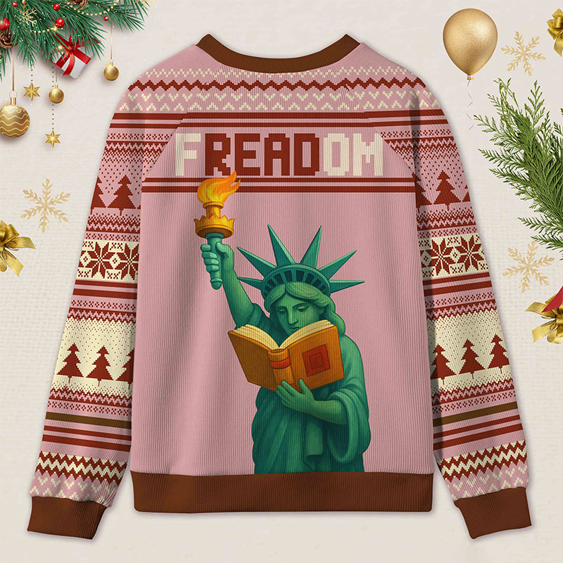 Personalized Reading Freedom Statue Fun Ugly Sweater Holiday Gift for Book Lovers