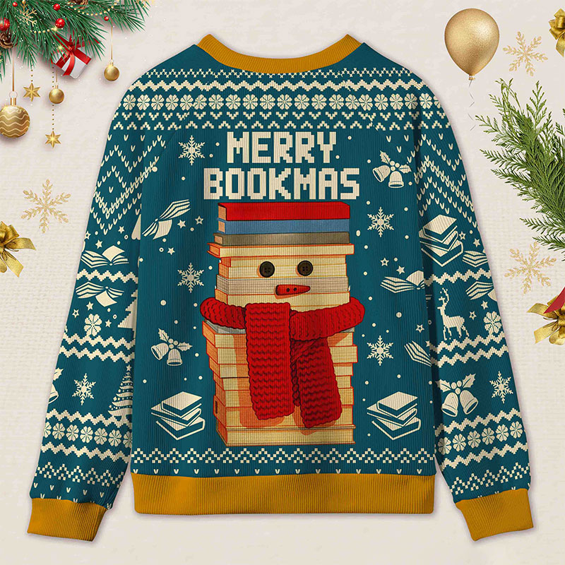 Personalized Bookish Christmas Cozy Ugly Sweater Festive Gift for Book Lovers
