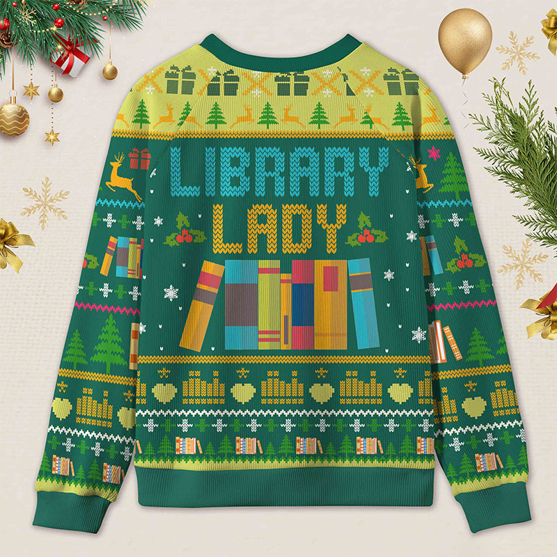 Personalized Library Themed Ugly Sweater Holiday Gift for Librarians