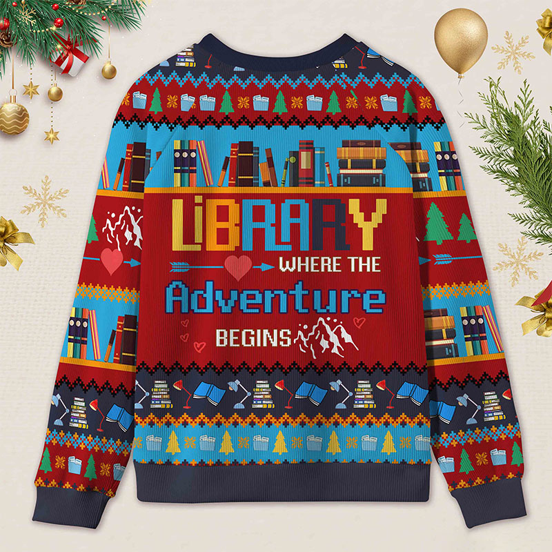 Personalized Library Adventure Ugly Sweater Holiday Gift for Librarians