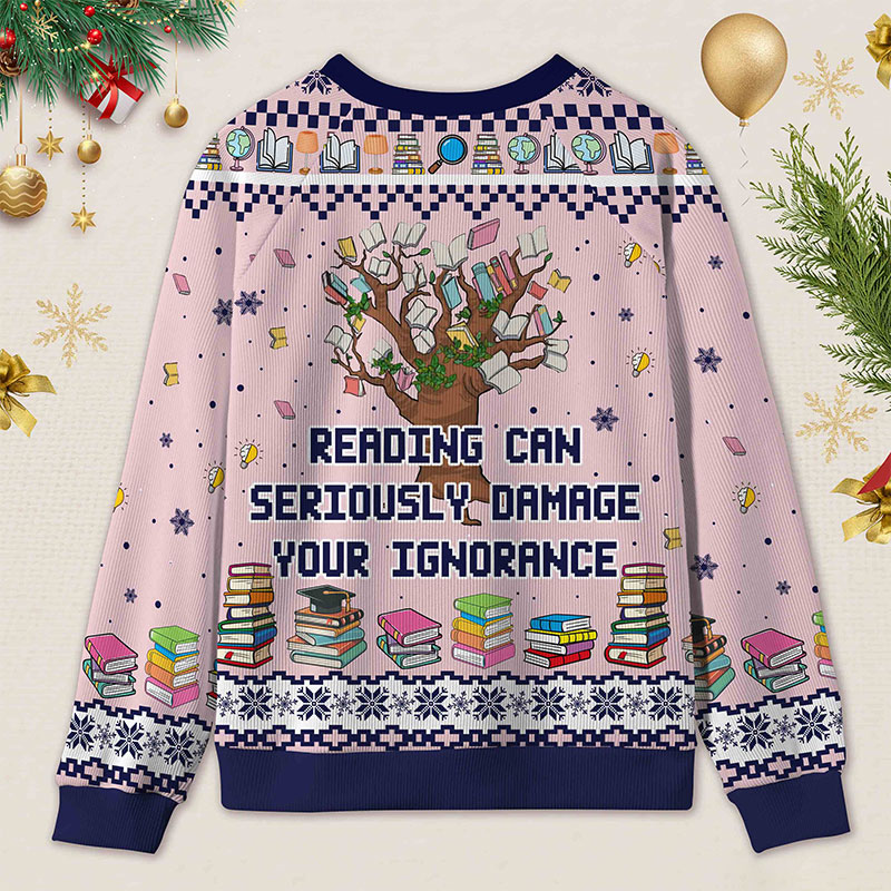 Personalized Funny Library Ugly Sweater Holiday Gift for Book Lovers