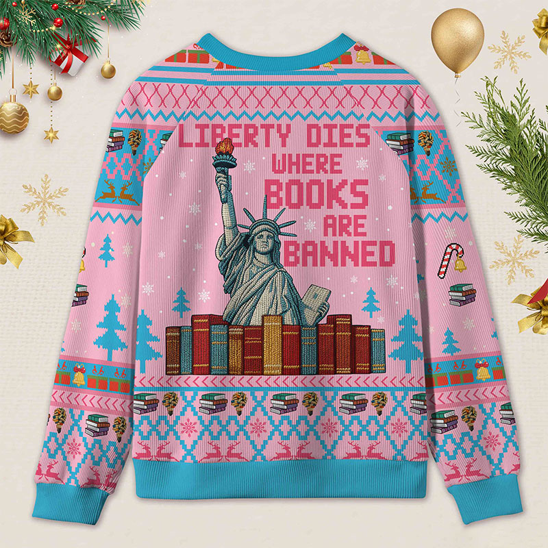 Personalized Freedom to Read Defiant Ugly Sweater Holiday Gift for Book Lovers