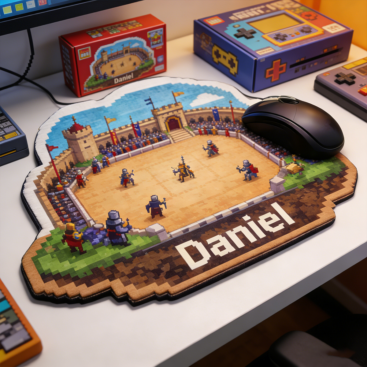 Personalized Custom Pixel Art Medieval Jousting Mouse Pad Personalized Retro Gaming Desk Mat Castle Knight Gamer Accessory