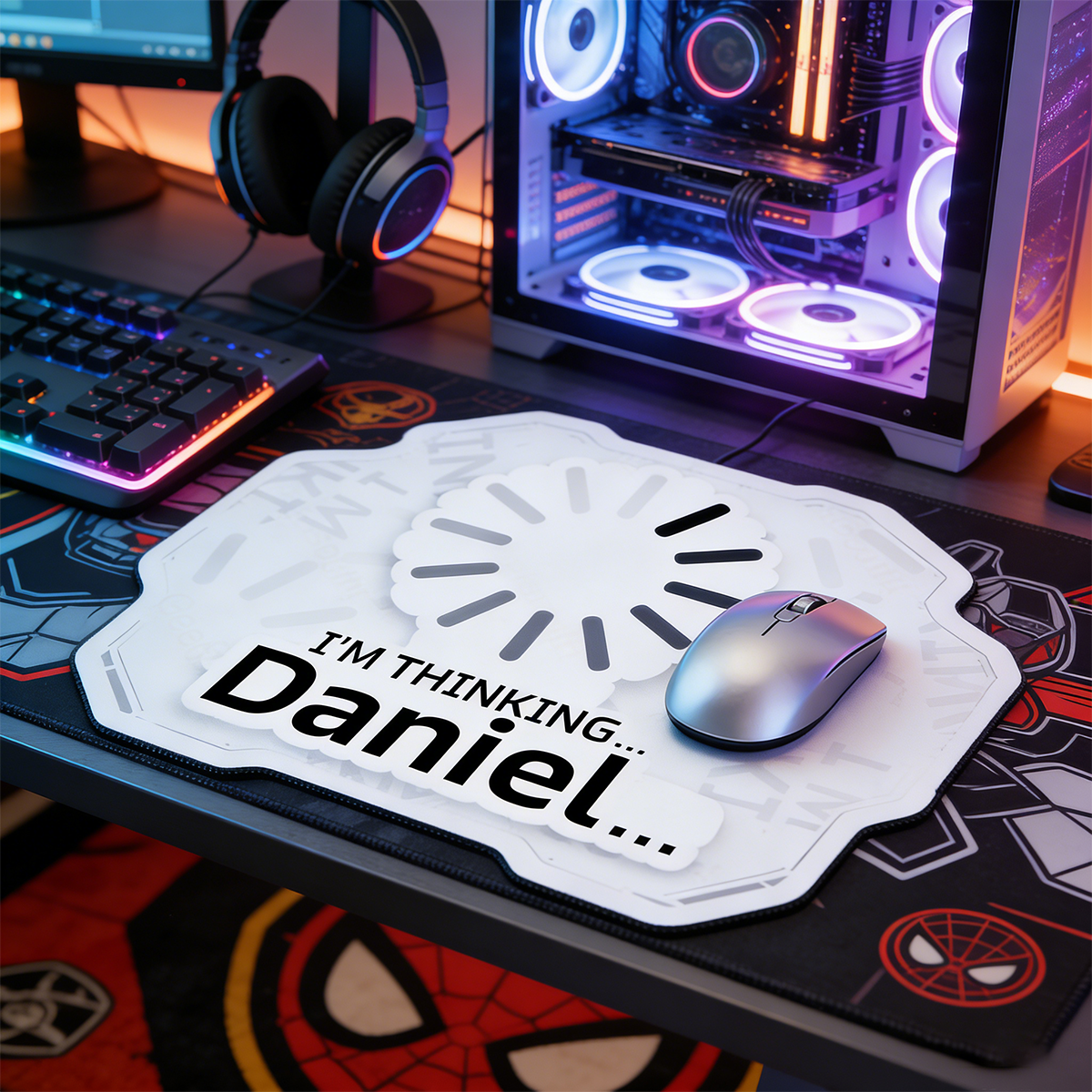 Personalized Custom "I'm Thinking..." Loading Spiral Mouse Pad Personalized Tech Humor Irregular Desk Mat Geeky Gamer Accessory