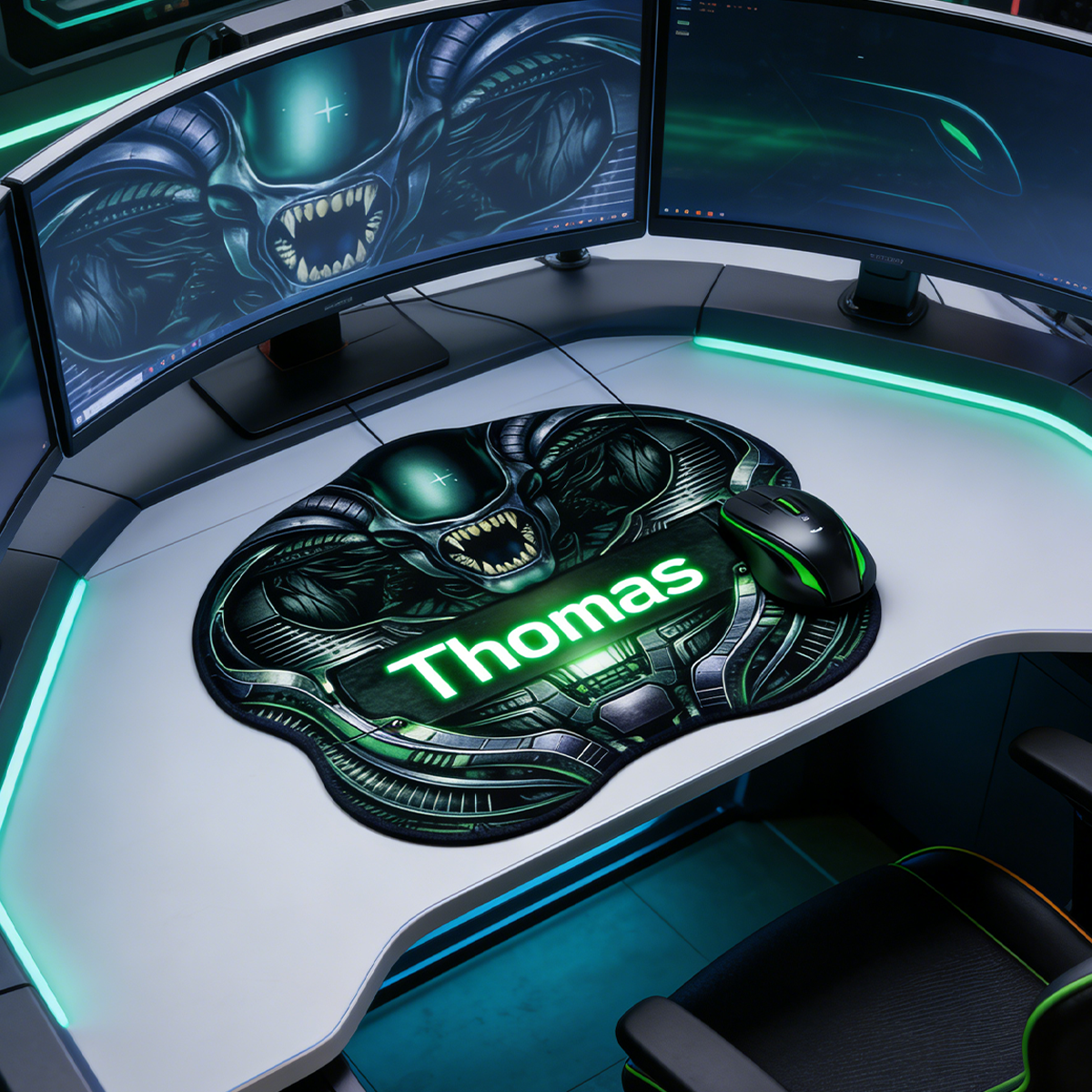 Personalized Custom Irregular Mouse Pad Personalized Sci-Fi Horror Gaming Desk Mat Glow Effect Gamer Accessory