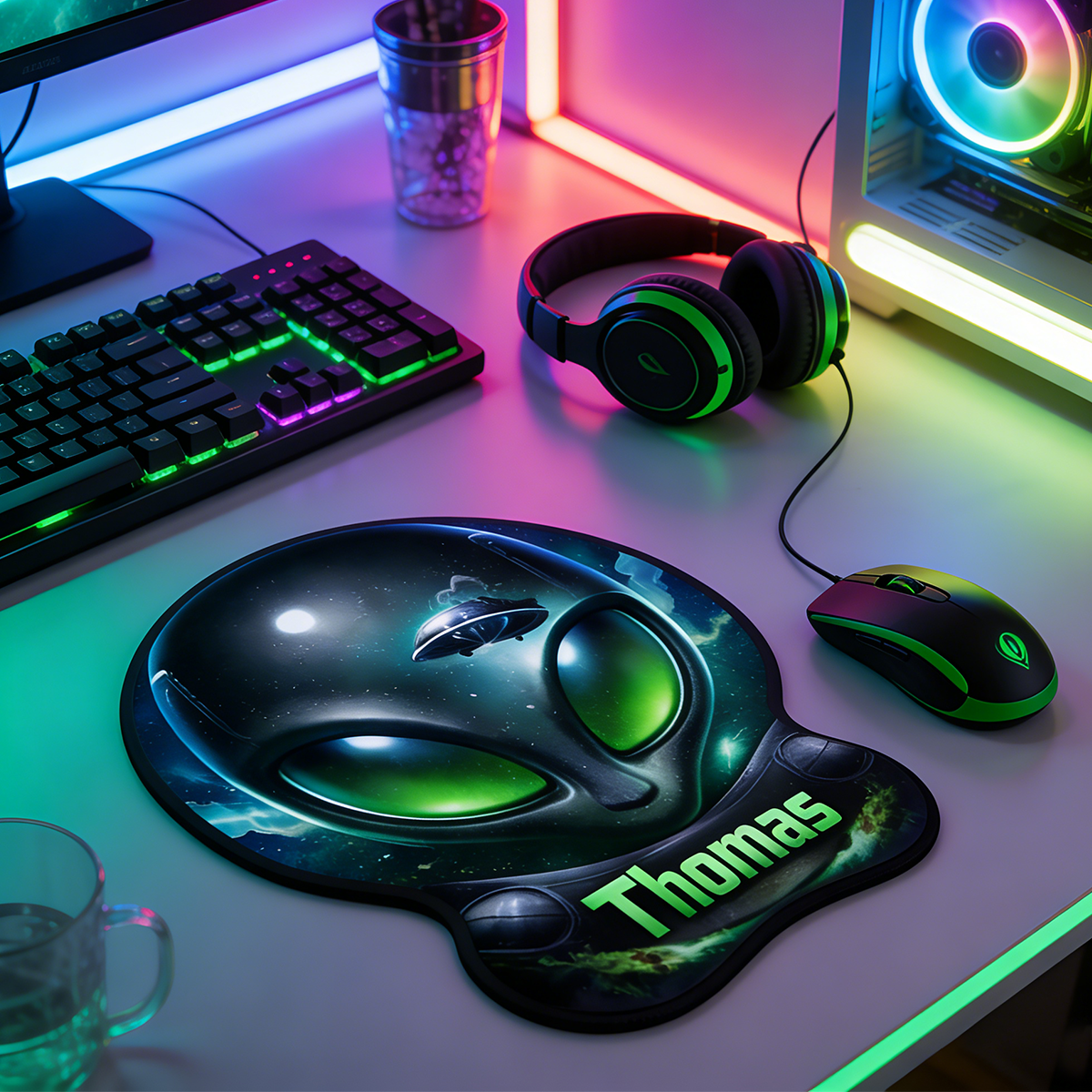 Personalized Custom Alien Head Irregular Mouse Pad Personalized UFO Sci-Fi Gaming Desk Mat Extraterrestrial Gamer Accessory