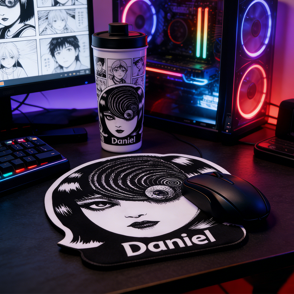 Personalized Custom Junji Ito Uzumaki Irregular Mouse Pad Personalized Japanese Horror Desk Mat Spiral Eye Gamer Accessory