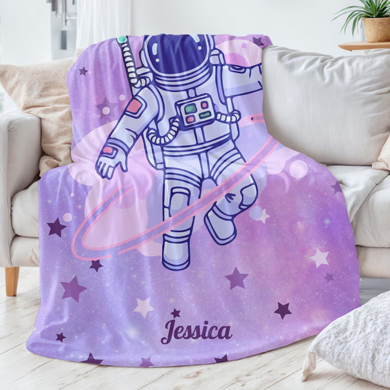 Personalized Astronaut Plush Blanket Kids Space Galaxy Throw Blanket for Nerdy Geek Lover
