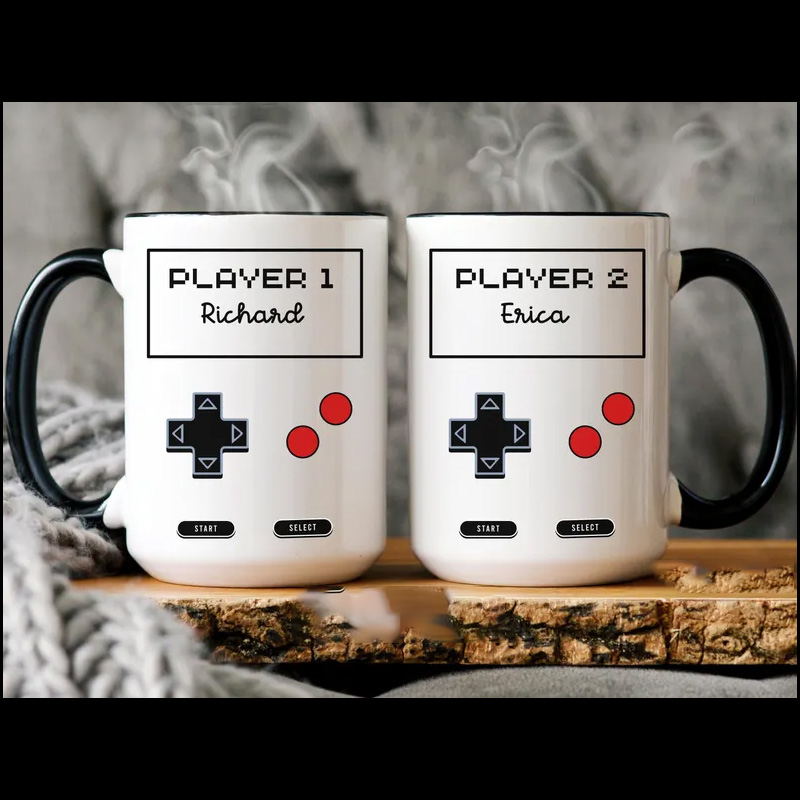 Personalized Player 1 Player 2 Gamer Couple Retro Gaming Gift for Geek Lover