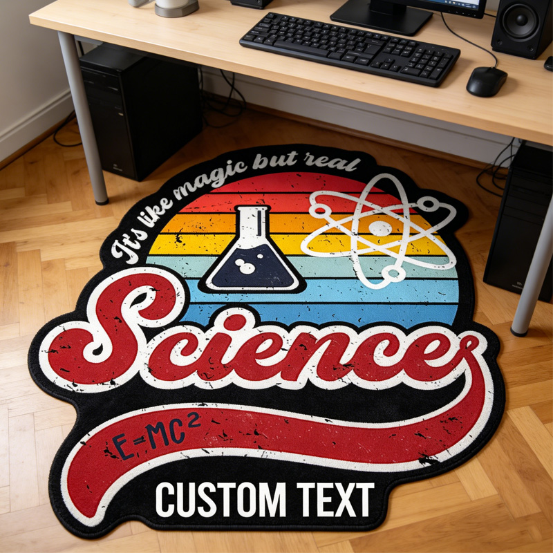 Personalized Retro Science Graphic Rug Doormat Kids Nerd Bedroom Playroom Rug Gifts for Geek Lover