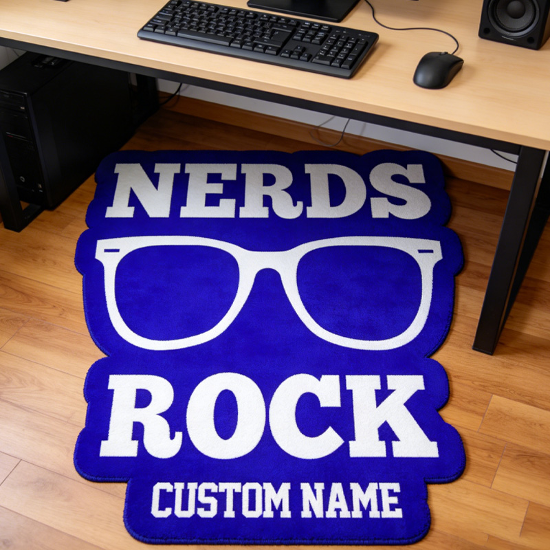 Personalized Nerd Glasses Rocker Graphic Rug Doormat Kids Nerd Bedroom Playroom Rug Gifts for Geek Lover