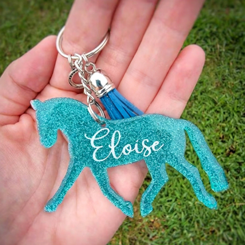 Personalized Dressage Horse Glitter keychain Gift for Equestrian Riding Lovers