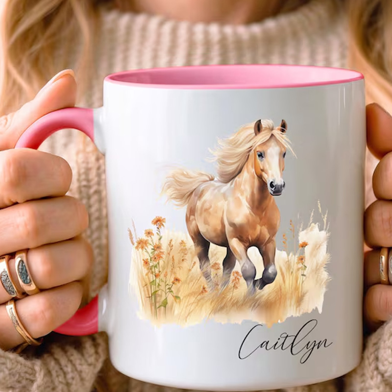 Personalized Floral Horse Mug for Sister Daughter Equestrian Horse Riding Lovers