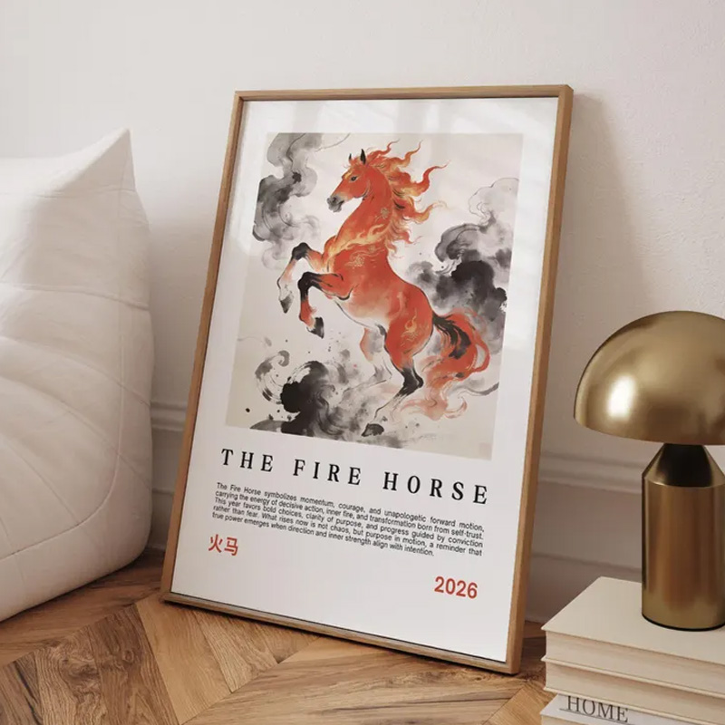 Personalized Chinese Zodiac Poster Fire Horse Print Portrait Equestrian Art Print Wall Decor Home Decor Gift for Riding Lover