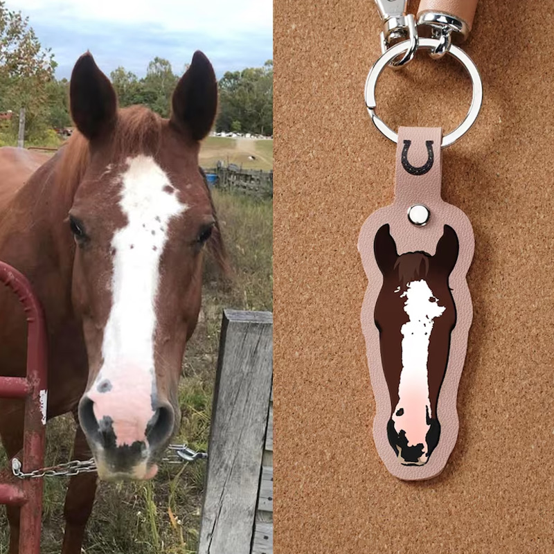Personalized Name Photo Horse Face Keychain with Tassel Horse Marking Keyring Equestrian Accessory Gift for Equestrian Riding Lovers