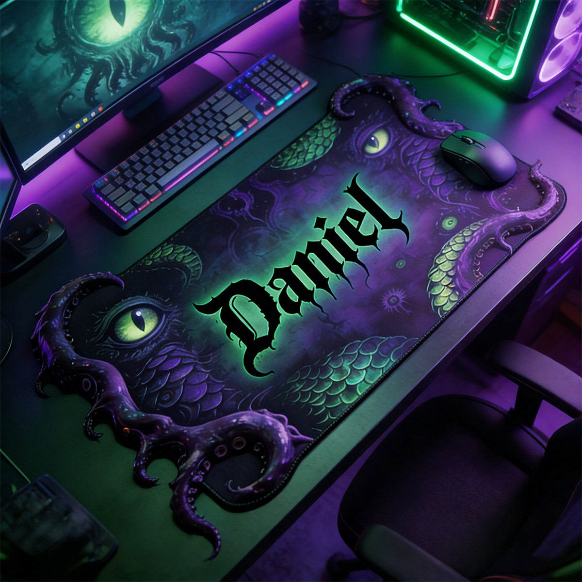 Personalized Custom Cthulhu Tentacle Irregular Mouse Pad Personalized Lovecraftian Desk Mat Glowing Green Eyes Gamer Accessory