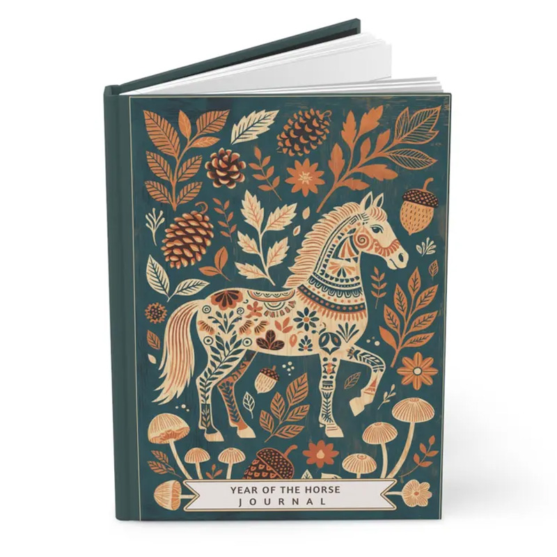 Personalized Folk Art Horse Journal and Planner PU Leather Notebook Gift for Horse Lovers Riding Lovers Equestrian Lovers