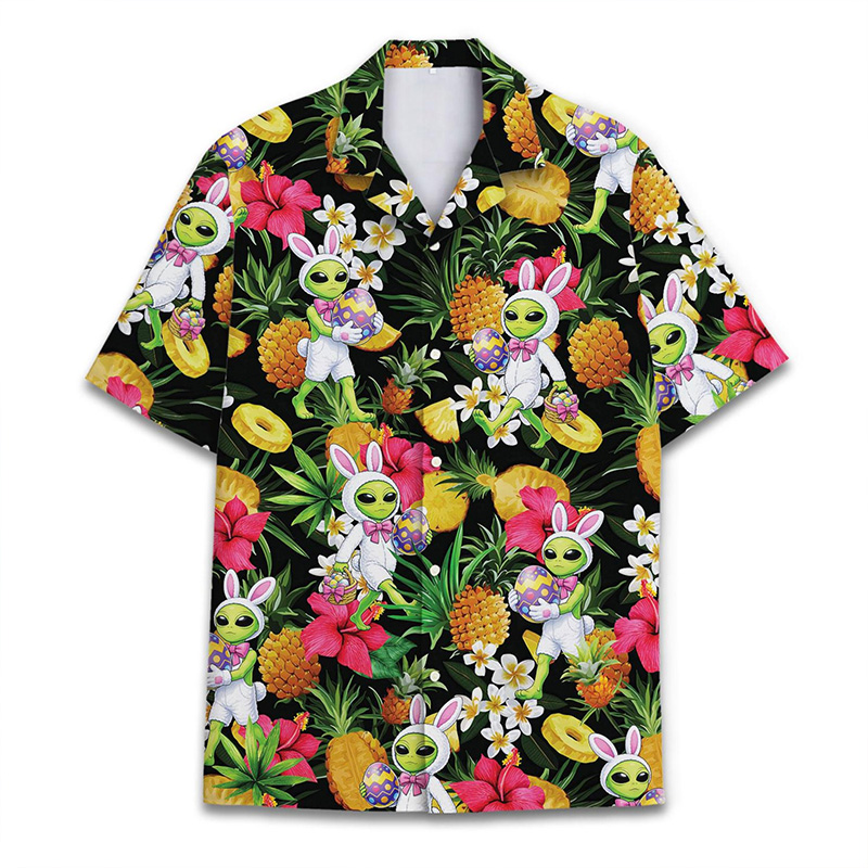 Personalized Alien Pineapple Hawaiian Shirt For Men Tropical Alien Bunny Easter Shirts Easter Gift for Him Husband Boyfriend