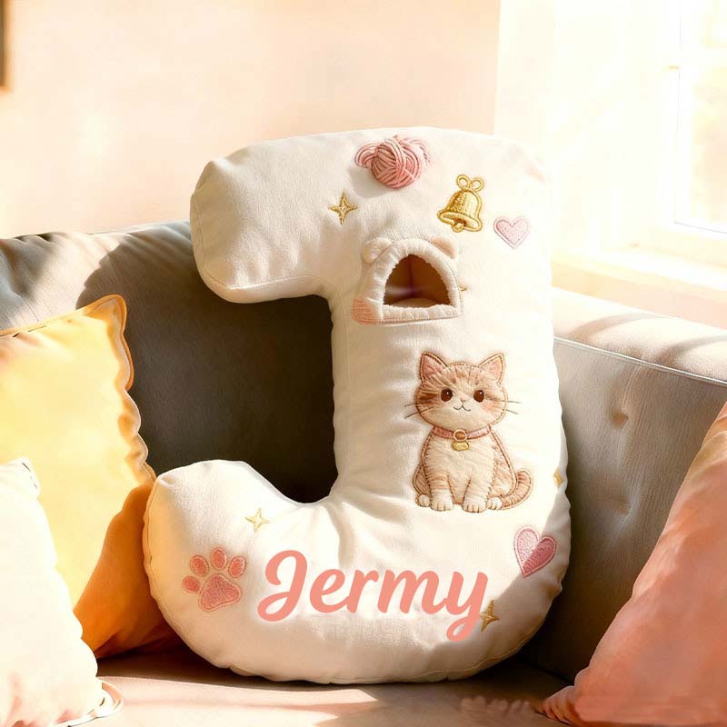 Personalized Cat Lover Cute Letter Pillow with Custom Name Pillow Graphic 3D Print