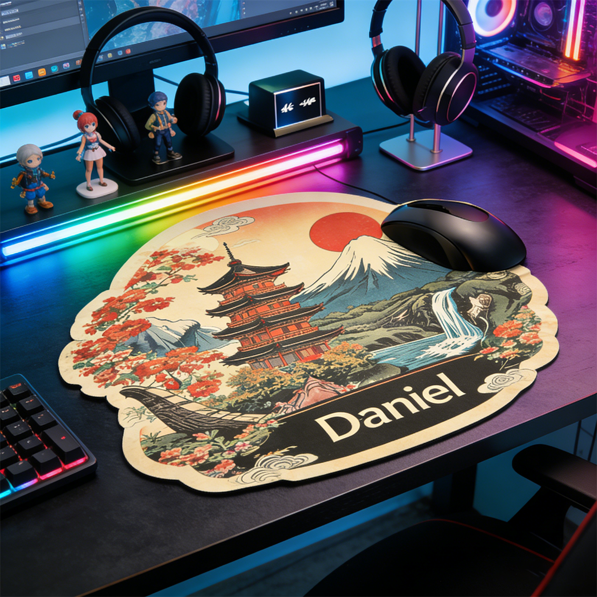 Personalized Custom Ukiyo-e Mount Fuji Irregular Mouse Pad Personalized Japanese Pagoda Desk Mat Vintage Japan Art Gamer Accessory