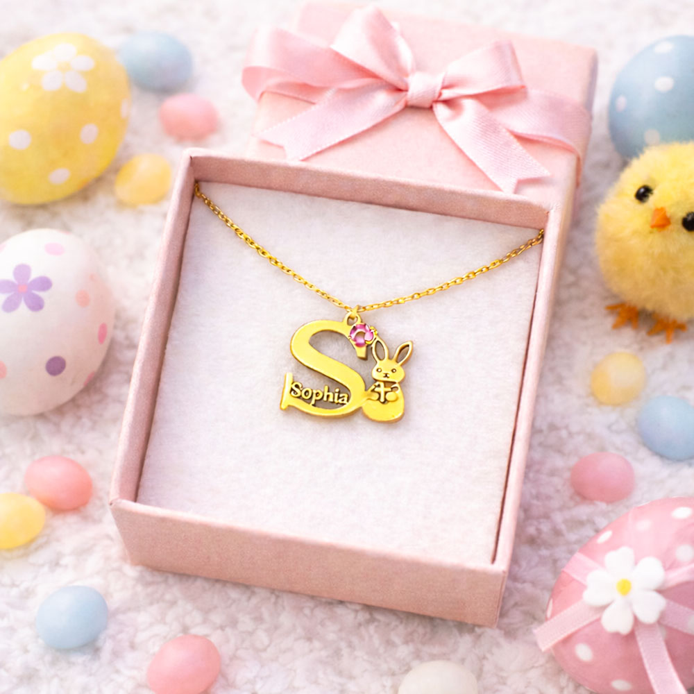 Kids Easter Bunny Birthstone Necklace Birthday Gift for Kids Personalized Jewelry Gifts