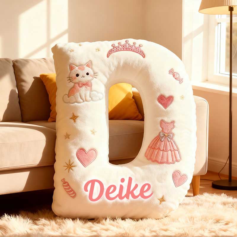 Personalized Cat Lover Princess Dress Letter Pillow with Custom Name Pillow for Kid Graphic 3D Print