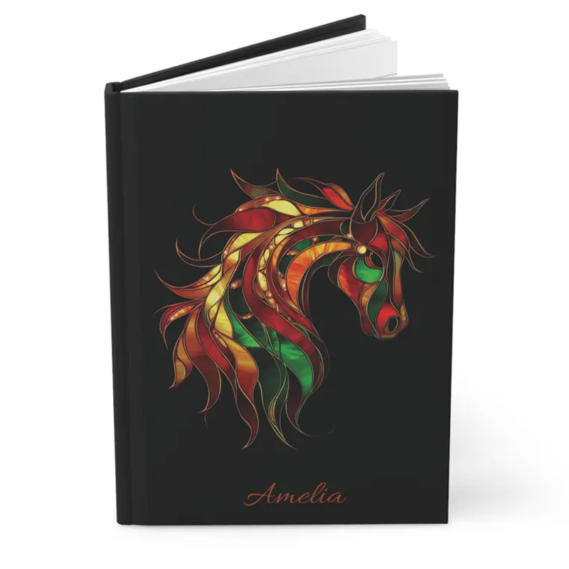 Personalized Fire Horse Abstract Zodiac Journal and Planner PU Leather Notebook Gift for Horse Lovers Riding Lovers Equestrian Lovers
