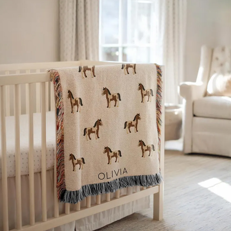 Personalized Pinto Paint Horse Kids Blanket Custom Name Cowboy Pony Throw for Equestrian Riding Lovers