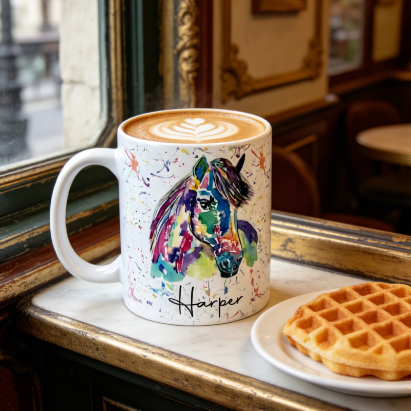 Personalized Rainbow Horse Mug French Countryside Coffee Cup Ceramic Mug Gift for Riding Lovers Equestrian Lovers
