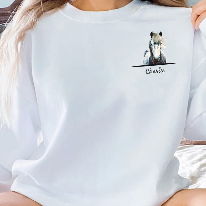 Personalized Horse Photo Sweatshirt Crewneck Equestrian Shirt Horseback for Riding Lovers