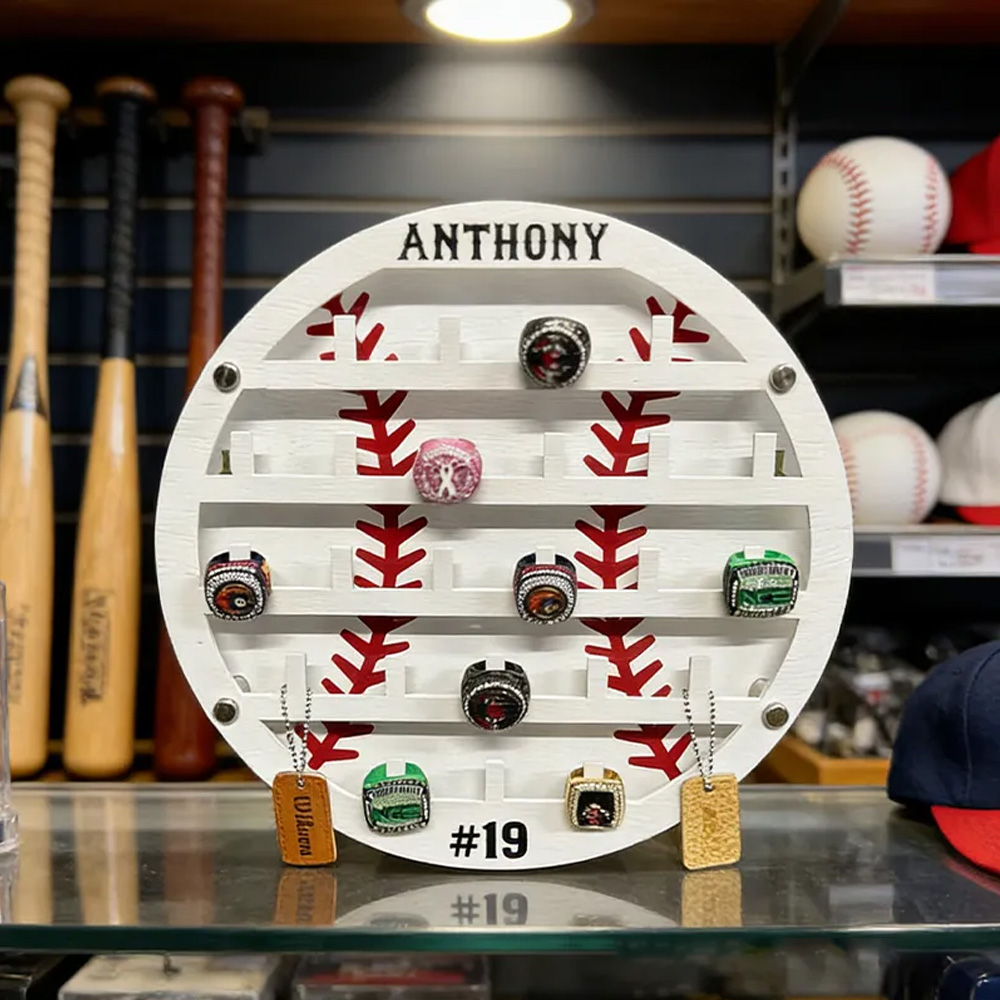 Personalized Baseball Style Ring Holder Custom Name Number Perfect Gift for Baseball Player