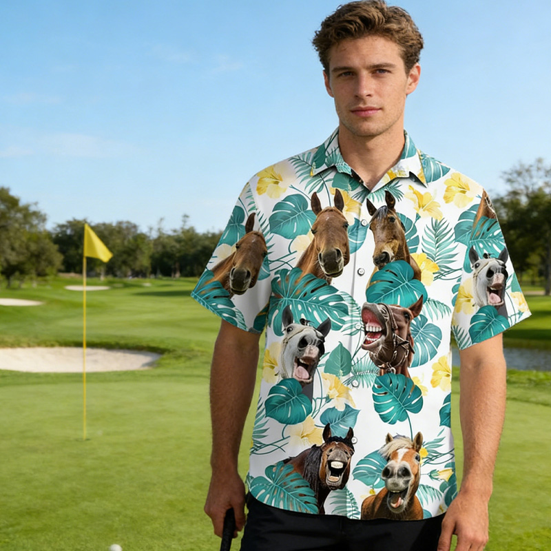 Personalized Horse In Tropical Leaves Pattern Hawaiian Shirt for Riding Lovers