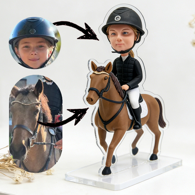 Personalized Equestrian Horse Racing Figurine Sculpture Acrylic Stand Custom Gift for Riding Lovers